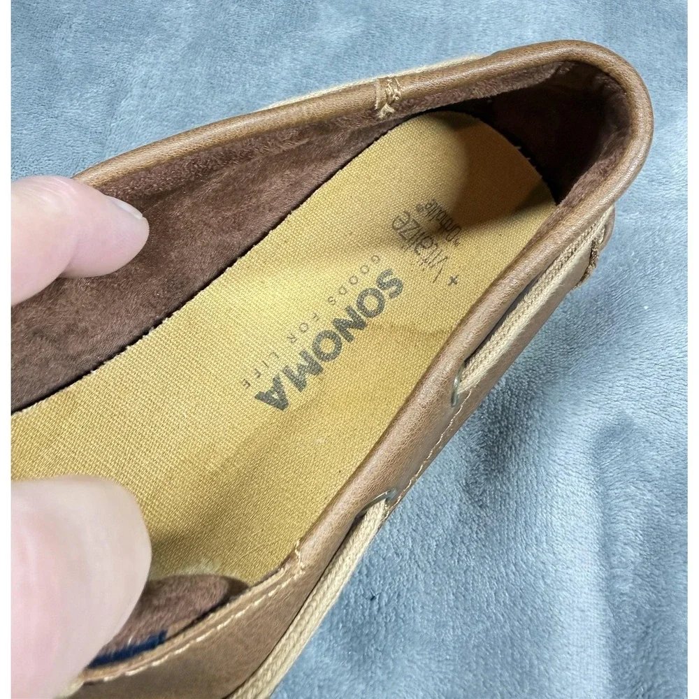Sonoma Boat Shoes Mens Size 11W Brown Faux Leather Lace Up Casual Deck Nautical